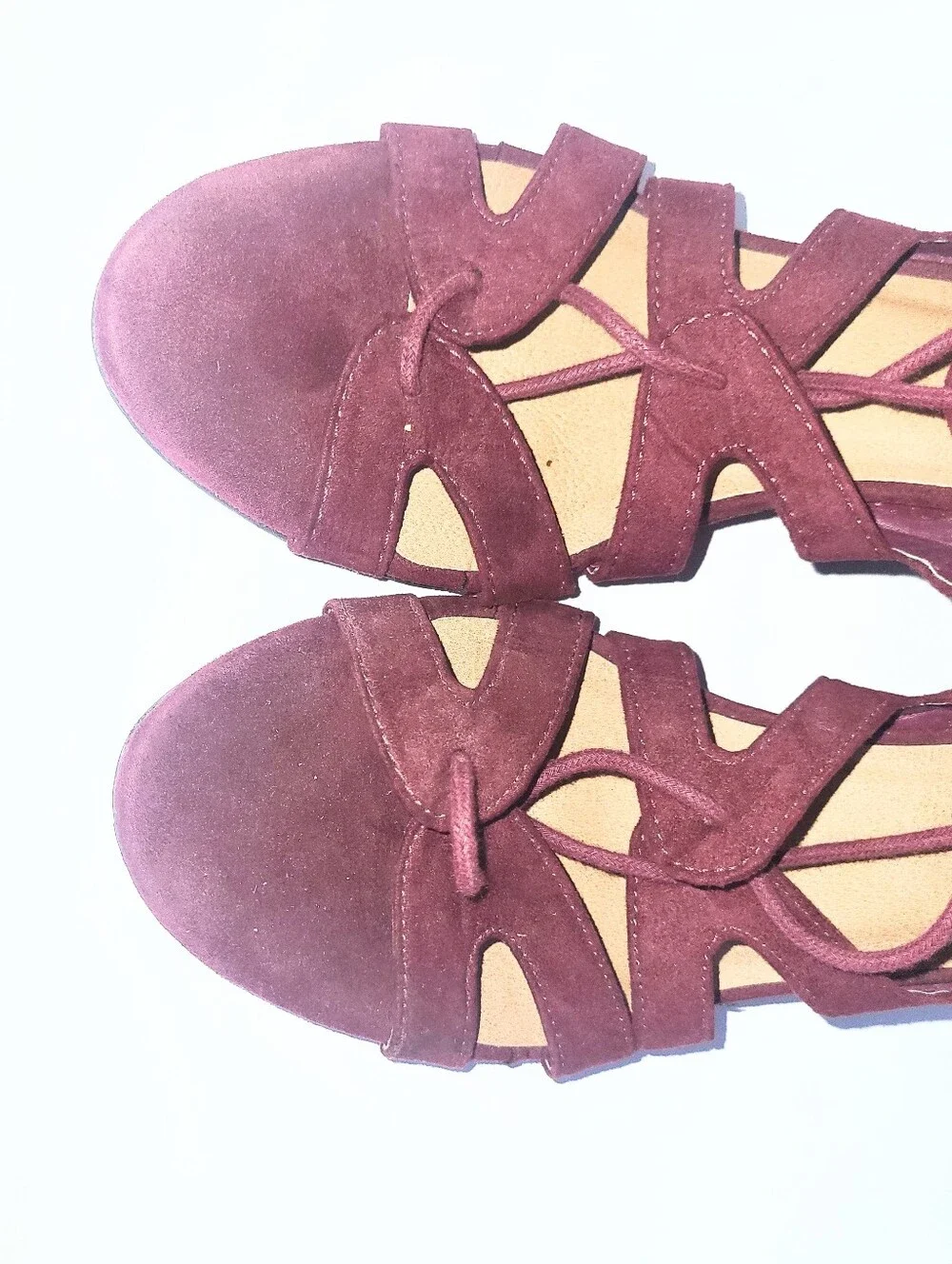 Charlotte Russe Burgundy Vegan Suede Lace Up Open Wedge Heel Size 9